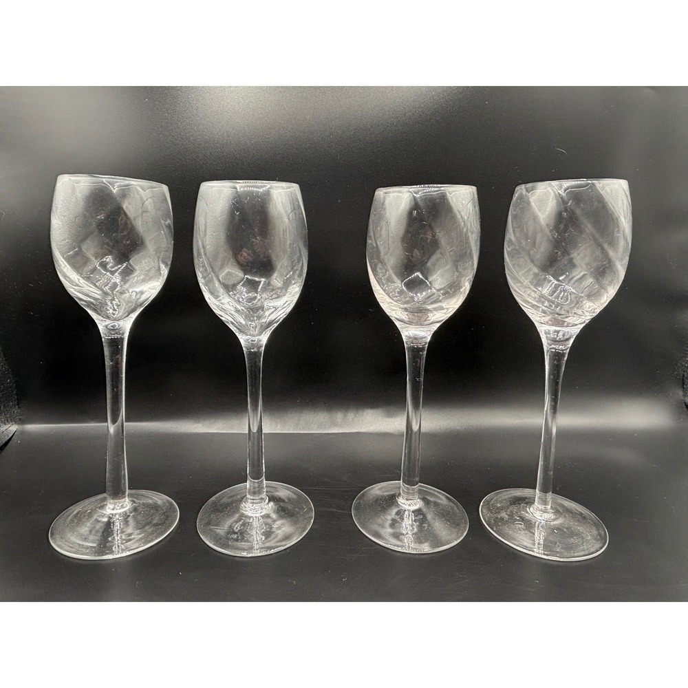 Set of 4‎ Vintage Optic Swirl Crystal Cordial Glasses Long Stem Liqueur 7 Inch